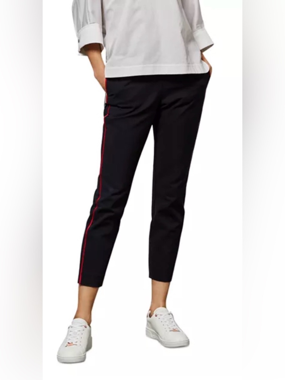 Ted Baker Rayyaa Navy Red Side Stripe Ankle Crop Trousers Pants Women’s 2